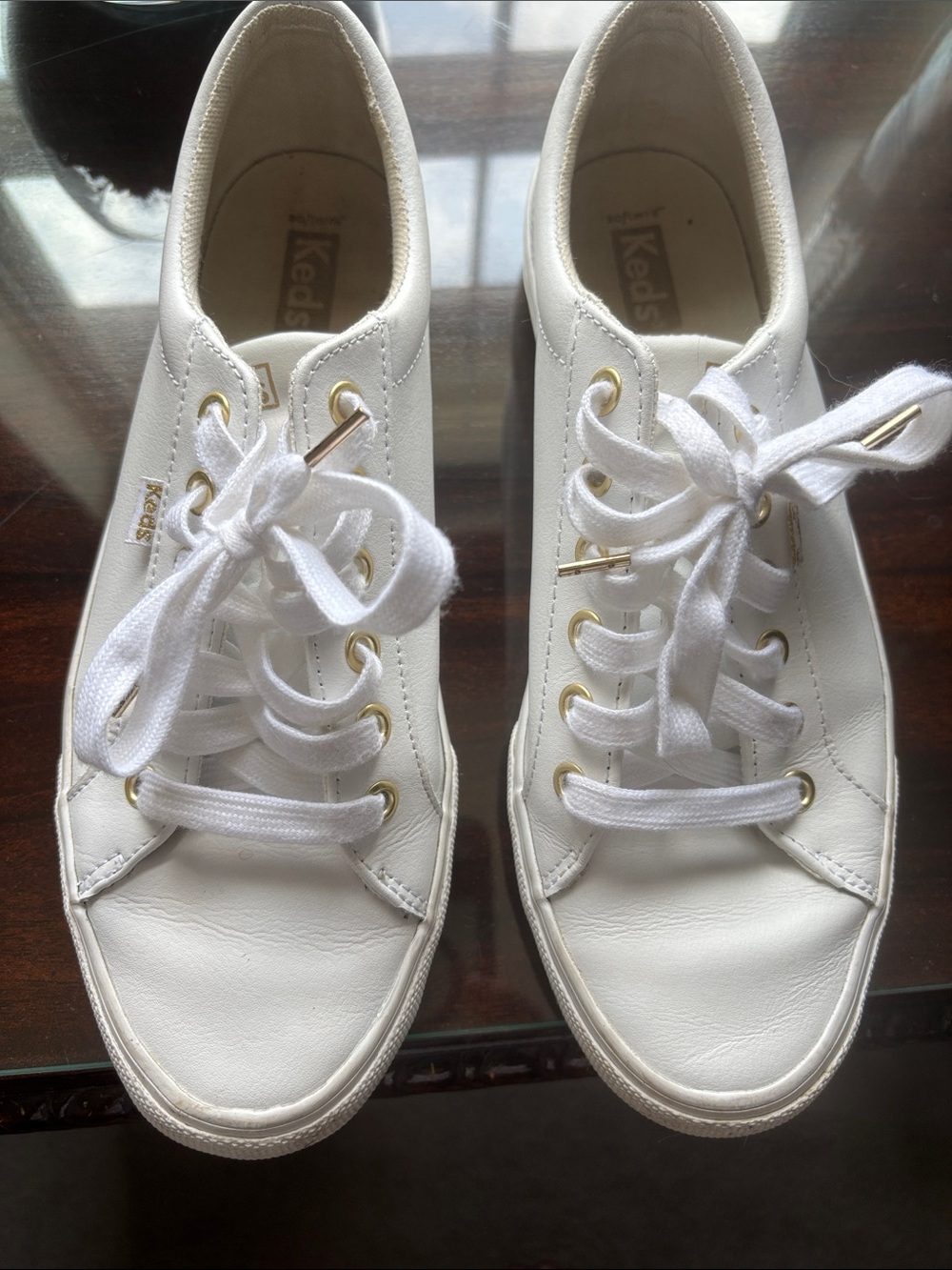 Keds White Leather Sneakers with Gold Eyelets Size 9